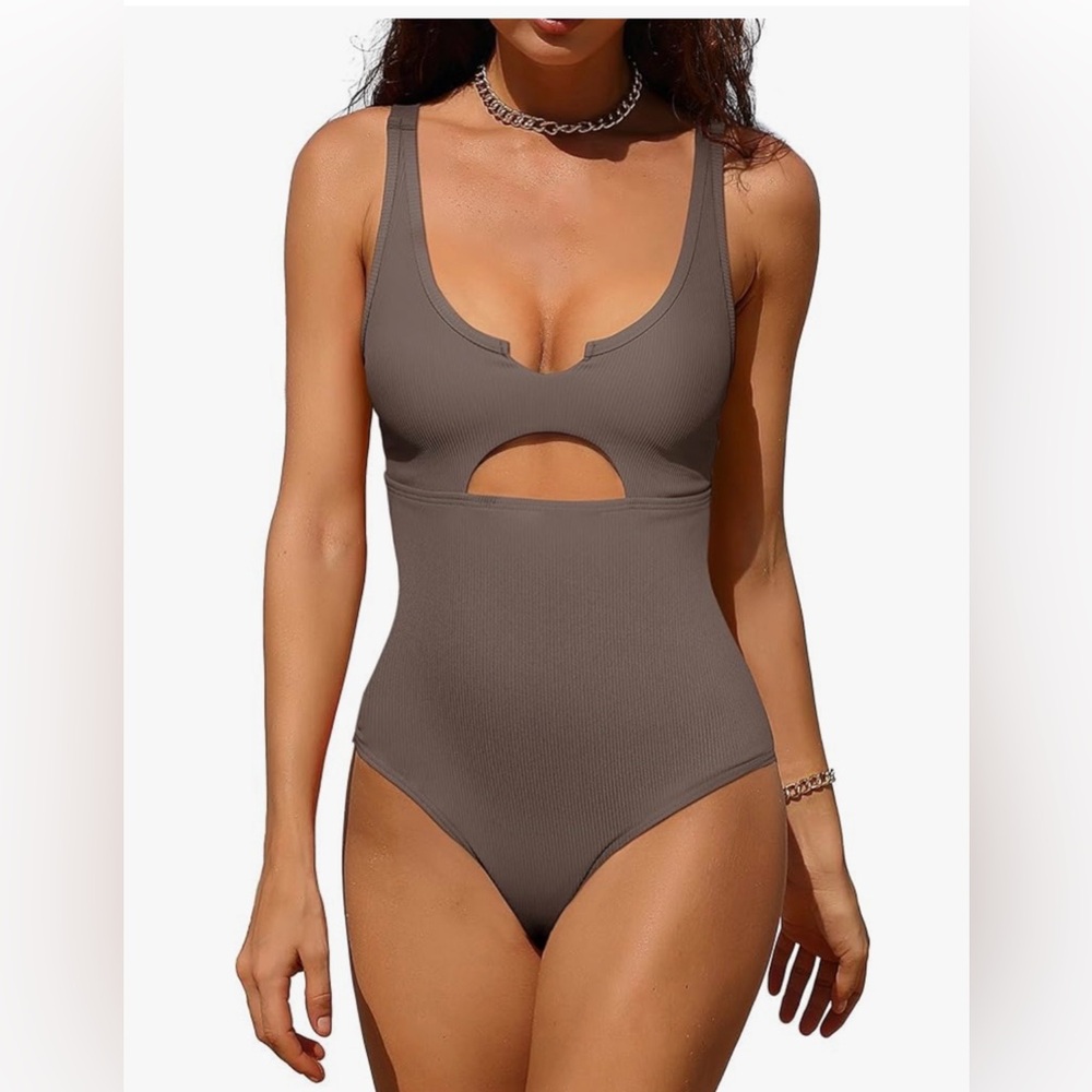 Charmo Brown Cutout One-Piece Swimsuit
